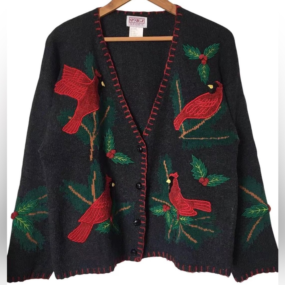 PBJ Sport Women Holiday Birds Sweater Cardigan